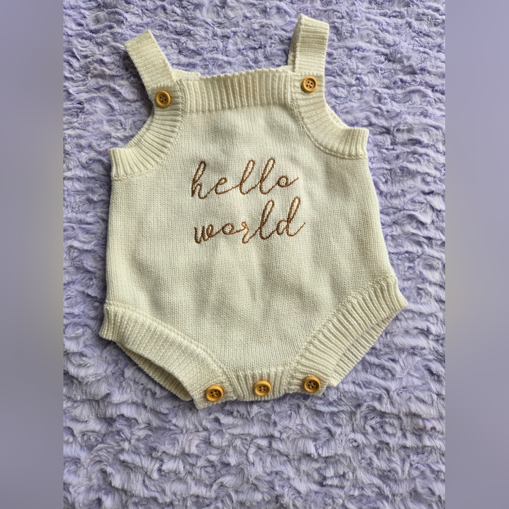 White Knitted Baby Romper with Button Accents